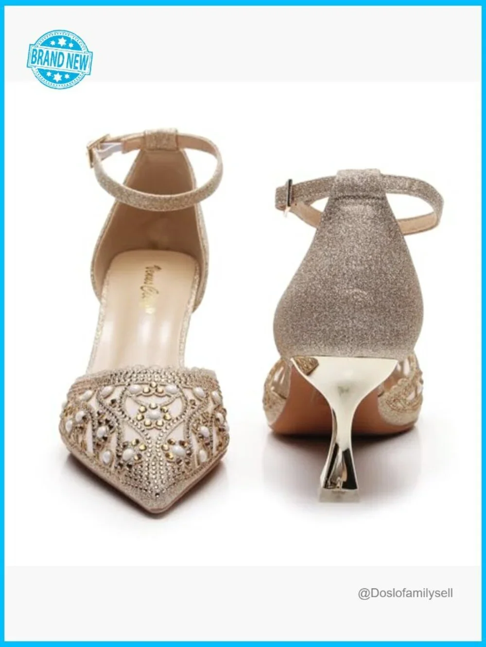 Stunning Slingback Pump Kitten Heel Studded Party Wedding Pointed Toe Adjustable